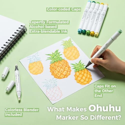 Ohuhu Brush Markers   216 color Double Tipped Alcohol based Art Marker Set for Artist Adults Coloring Illustration  Brush & Chisel Dual Tips   Honolulu Series of Ohuhu Markers   Refillable Ink