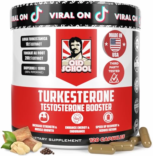 Old School Labs Testosterone Supplement for Men   Turkesterone 1500mg Max Potency   Tongkat Ali & BioPerine    Muscle Growth  Recovery  Drive & Stamina   120 Caps  40 Servings