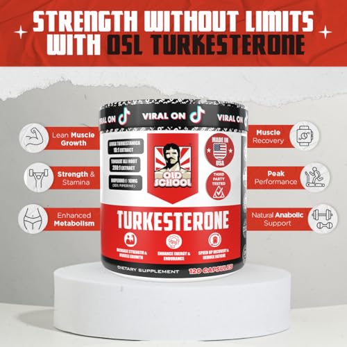 Old School Labs Testosterone Supplement for Men   Turkesterone 1500mg Max Potency   Tongkat Ali & BioPerine    Muscle Growth  Recovery  Drive & Stamina   120 Caps  40 Servings