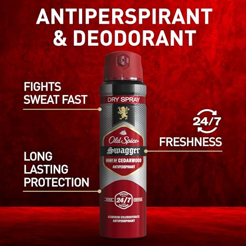 Old Spice Dry Spray Antiperspirant Deodorant for Men  24/7 Sweat & Odor Protection  24/7 Sweat Defense & Lasting Freshness  Swagger with Cedarwood Scent  4 3 oz  Pack of 3 