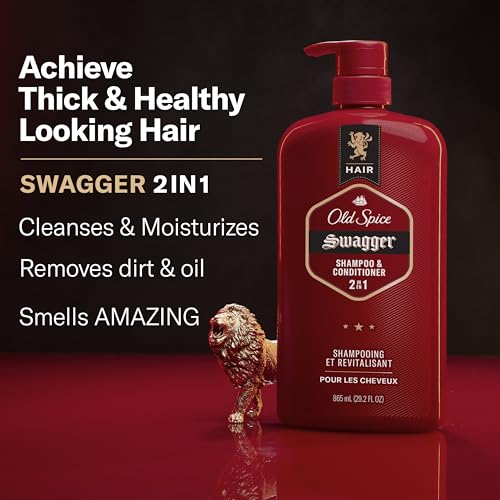 Old Spice Swagger - Juego de champú y acondicionador 2 en 1 para hombres, aroma a madera de cedro y lima, cabello más saludable, más completo, de aspecto más hidratado, calidad de peluquería, 29.2