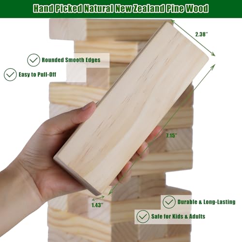 Olsa Jumbo Tumble Tower Outdoor Games 60pcs Large Blocks Stacking Lawn Yard Game for Kids Adults Family Stack to Over 5FT Giant Family Party Games for Holiday