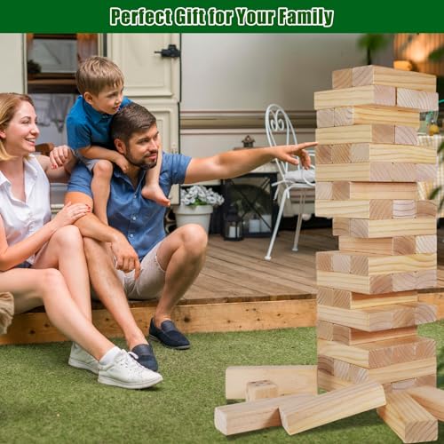 Olsa Jumbo Tumble Tower Outdoor Games 60pcs Large Blocks Stacking Lawn Yard Game for Kids Adults Family Stack to Over 5FT Giant Family Party Games for Holiday