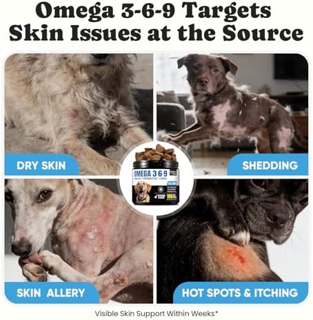 Omega 3 for Dogs   Salmon Oil for Dogs Skin & Coat Health  Fish Oil Supplement for Dog Shedding  Itch & Hot Spot Relief  Allergy Chews with EPA & DHA Fatty Acids for Skin & Joint Support   180 Ct