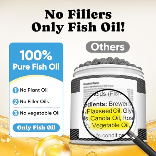 Omega 3 for Dogs   Salmon Oil for Dogs Skin & Coat Health  Fish Oil Supplement for Dog Shedding  Itch & Hot Spot Relief  Allergy Chews with EPA & DHA Fatty Acids for Skin & Joint Support   180 Ct