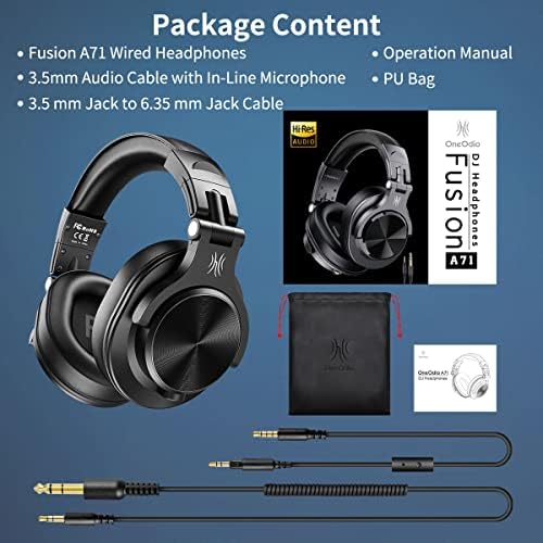 OneOdio A71 Hi Res Studio Recording Headphones   Wired Over Ear Headphones with SharePort  Monitoring Mixing Foldable Headset with Stereo Sound  3 5/6 35MM Jack for PC Computer DJ Guitar Black