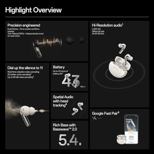 OnePlus Buds Pro 3  Wireless Bluetooth Earbuds  Noise Canceling Earbuds  Deep Bass  Immersive Sound  Up to 44 Hour Playtime with Charging case  Midnight Opus