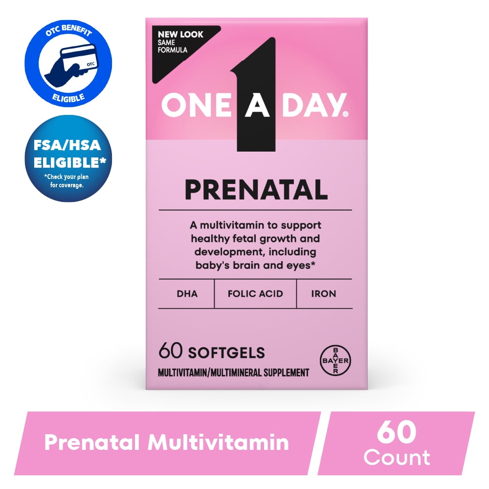 One A Day Women s Prenatal Multivitamin with Folic Acid  DHA and Iron  60 Ct