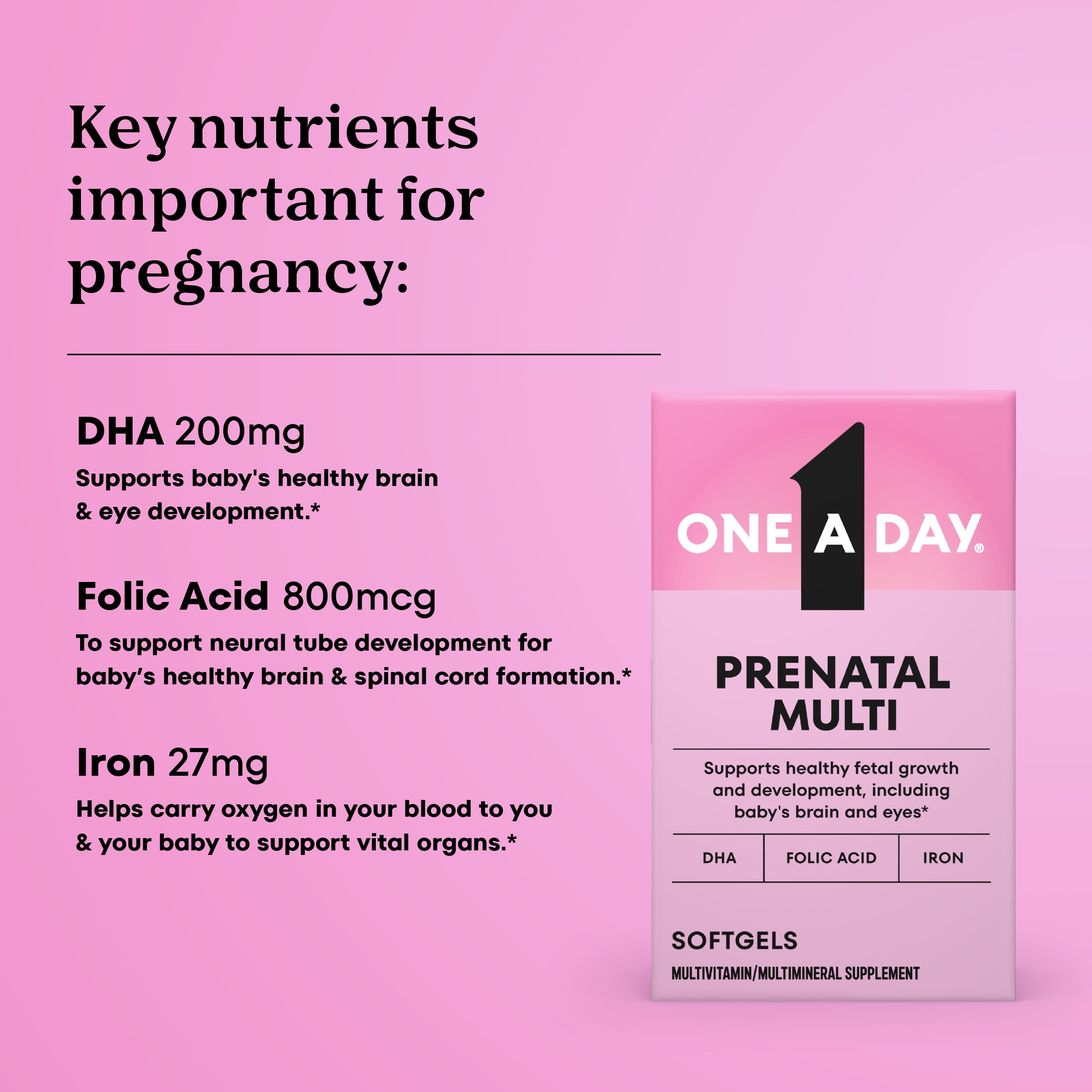 One A Day Women s Prenatal Multivitamin with Folic Acid  DHA and Iron  60 Ct