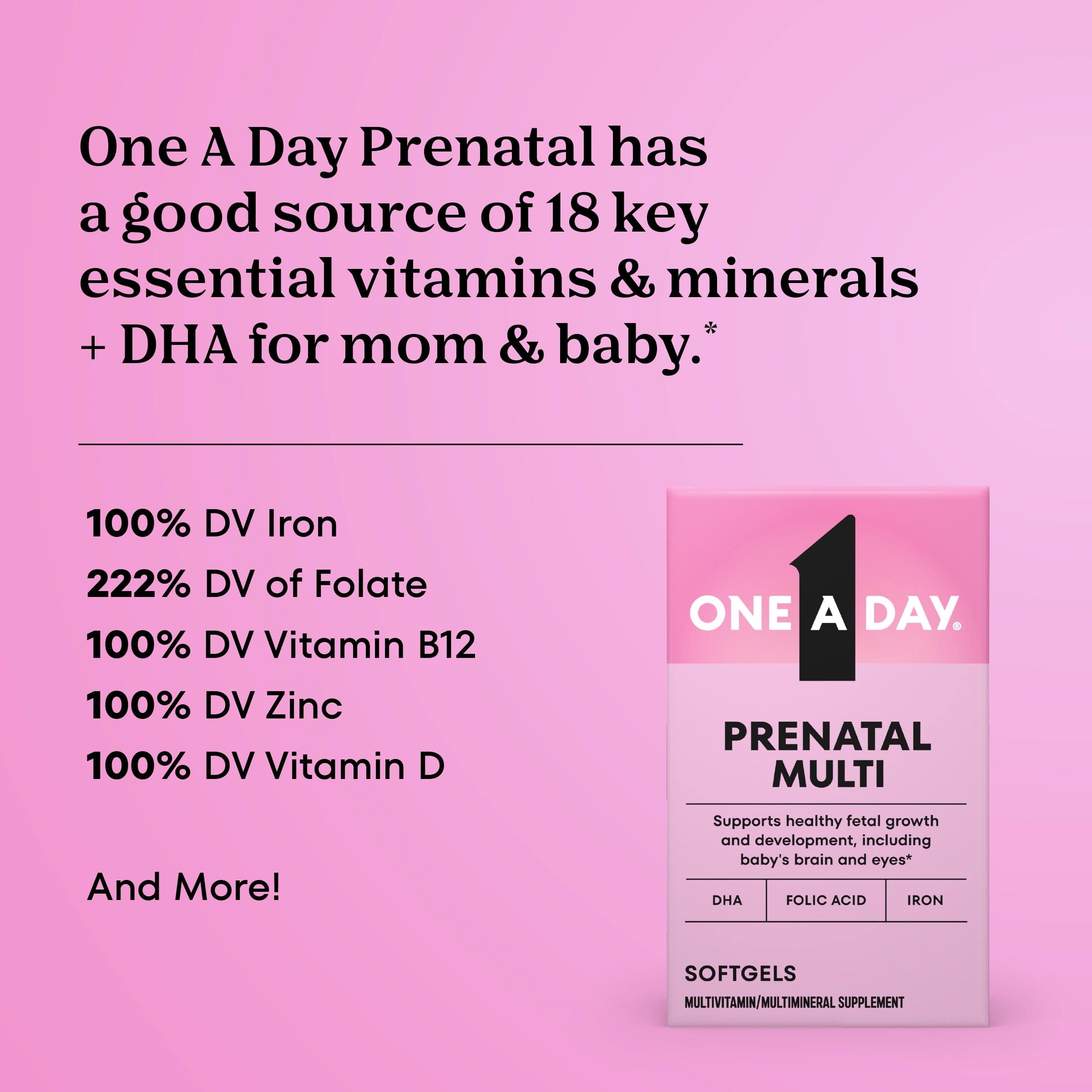 One A Day Women s Prenatal Multivitamin with Folic Acid  DHA and Iron  60 Ct