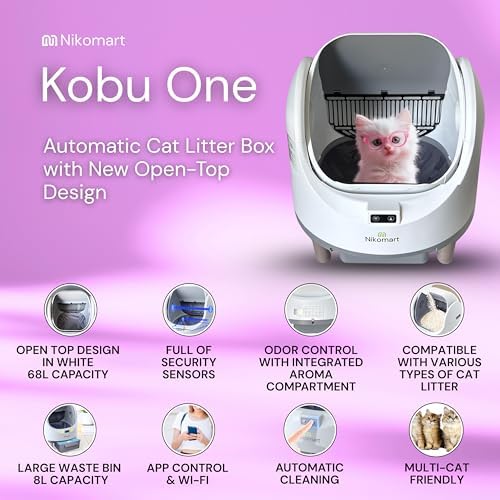 Open Top Automatic Litter Box  New White Design with App Control & Fragrance Dispenser for a Fresh Home   68L Self Cleaning Cat Litter Box for Multiple Cats