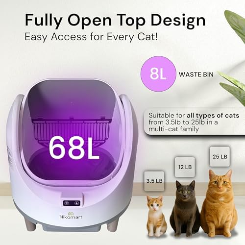 Open Top Automatic Litter Box  New White Design with App Control & Fragrance Dispenser for a Fresh Home   68L Self Cleaning Cat Litter Box for Multiple Cats