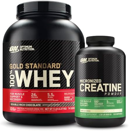 Optimum Nutrition 100  Gold Standard Whey Protein Powder  Double Rich Chocolate  5 Pound  with Micronized Creatine Monohydrate Powder  Unflavored  120 Servings    Bundle Pack