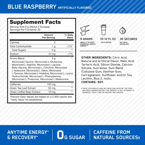 Optimum Nutrition Amino Energy   Pre Workout with Green Tea  BCAA  Amino Acids & Micronized Creatine Monohydrate Powder  Unflavored  Keto Friendly  60 Serving