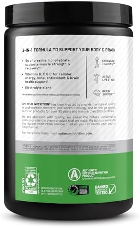 Optimum Nutrition Creatine Monohydrate Plus Powder  Orange Passionfruit Flavored Creatine Performance Blend With Electrolytes for Hydration  Added Vitamins  80 Servings  720 Grams  Packaging May Vary