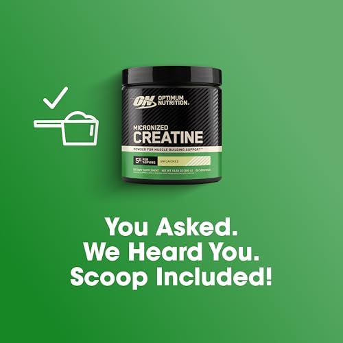 Optimum Nutrition Creatine  Micronized Creatine Monohydrate Powder  Supports Strength & Recovery  Banned Substance Tested  Unflavored  5g per Serving  60 Servings