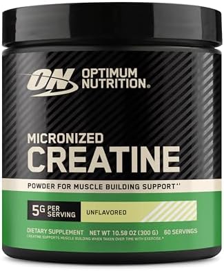Optimum Nutrition Creatine  Micronized Creatine Monohydrate Powder  Supports Strength & Recovery  Banned Substance Tested  Unflavored  5g per Serving  60 Servings