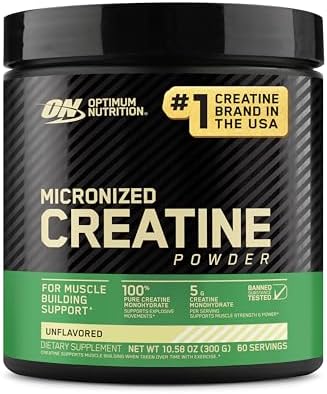Optimum Nutrition Creatine  Micronized Creatine Monohydrate Powder  Supports Strength & Recovery  Banned Substance Tested  Unflavored  5g per Serving  60 Servings