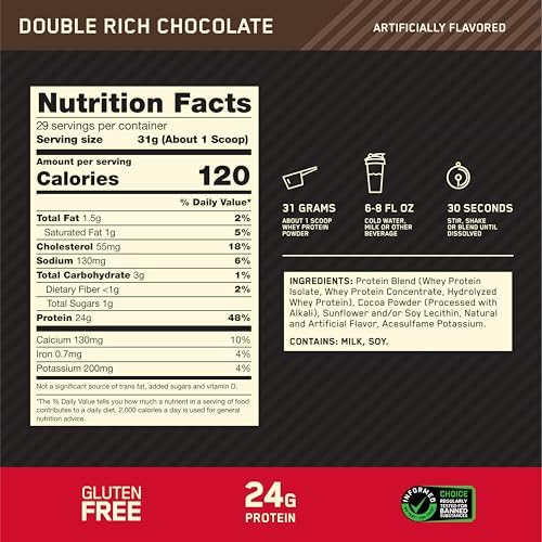 Optimum Nutrition Gold Standard 100  Whey Protein Powder  Double Rich Chocolate 10 Pound  Packaging May Vary 