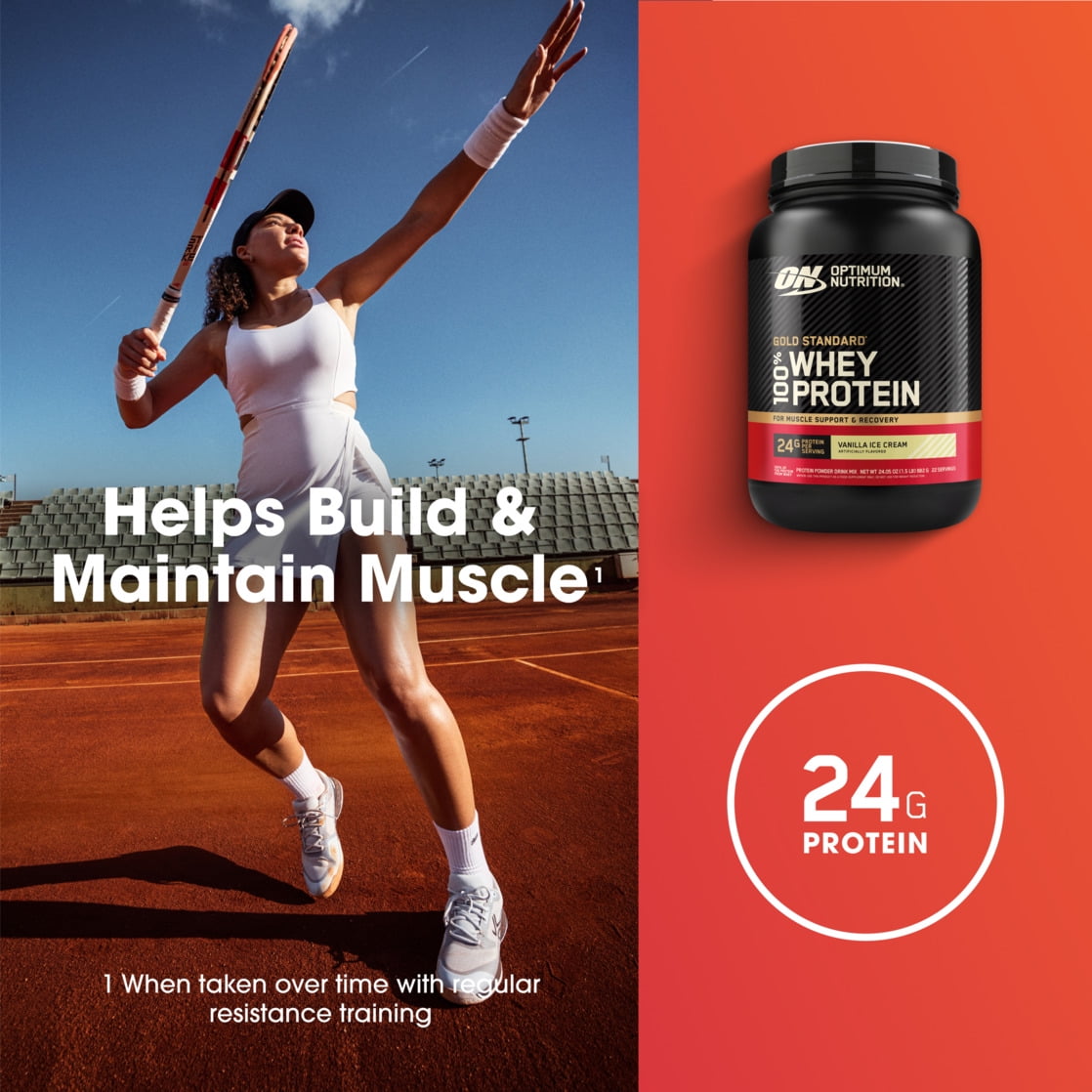 Optimum Nutrition Gold Standard 100  Whey Protein Powder  Vanilla Ice Cream  1 5 lb Tub  22 Servings