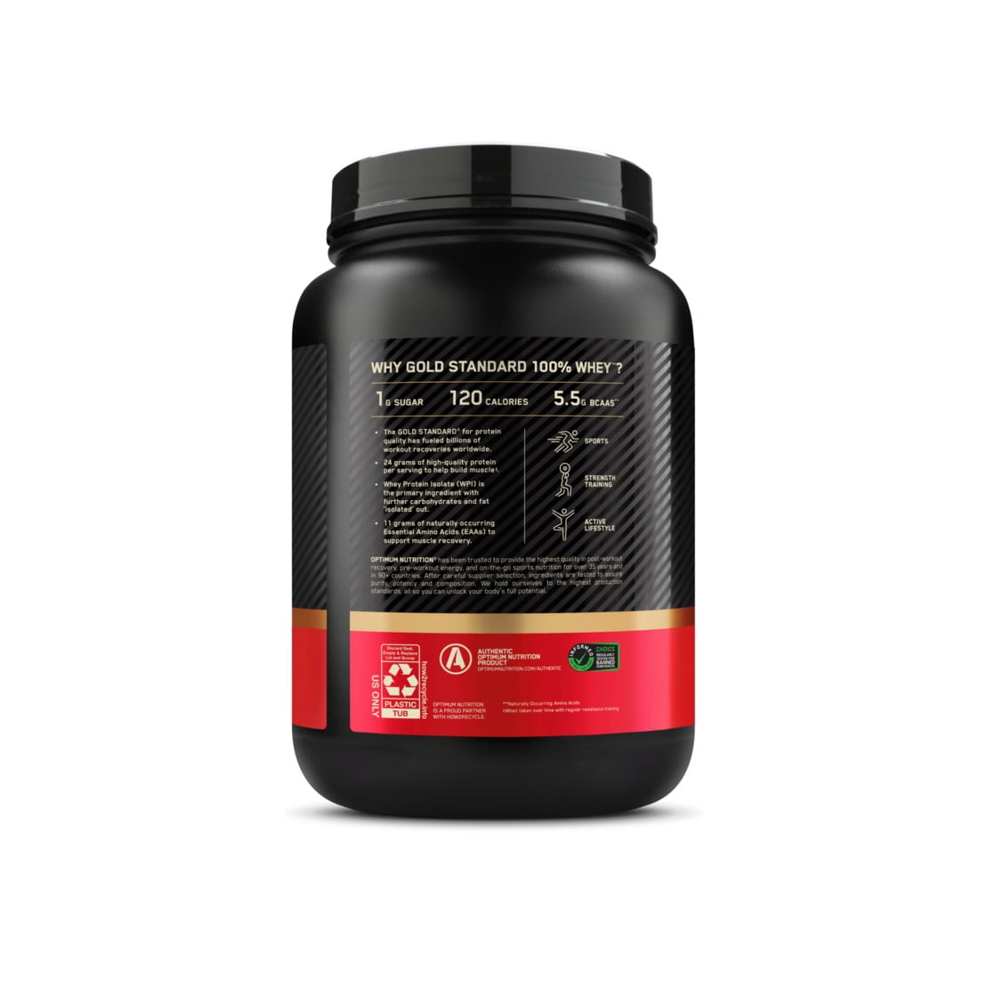 Optimum Nutrition Gold Standard 100  Whey Protein Powder  Vanilla Ice Cream  1 5 lb Tub  22 Servings