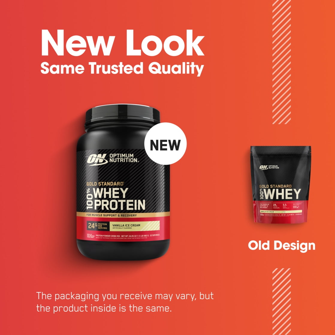 Optimum Nutrition Gold Standard 100  Whey Protein Powder  Vanilla Ice Cream  1 5 lb Tub  22 Servings