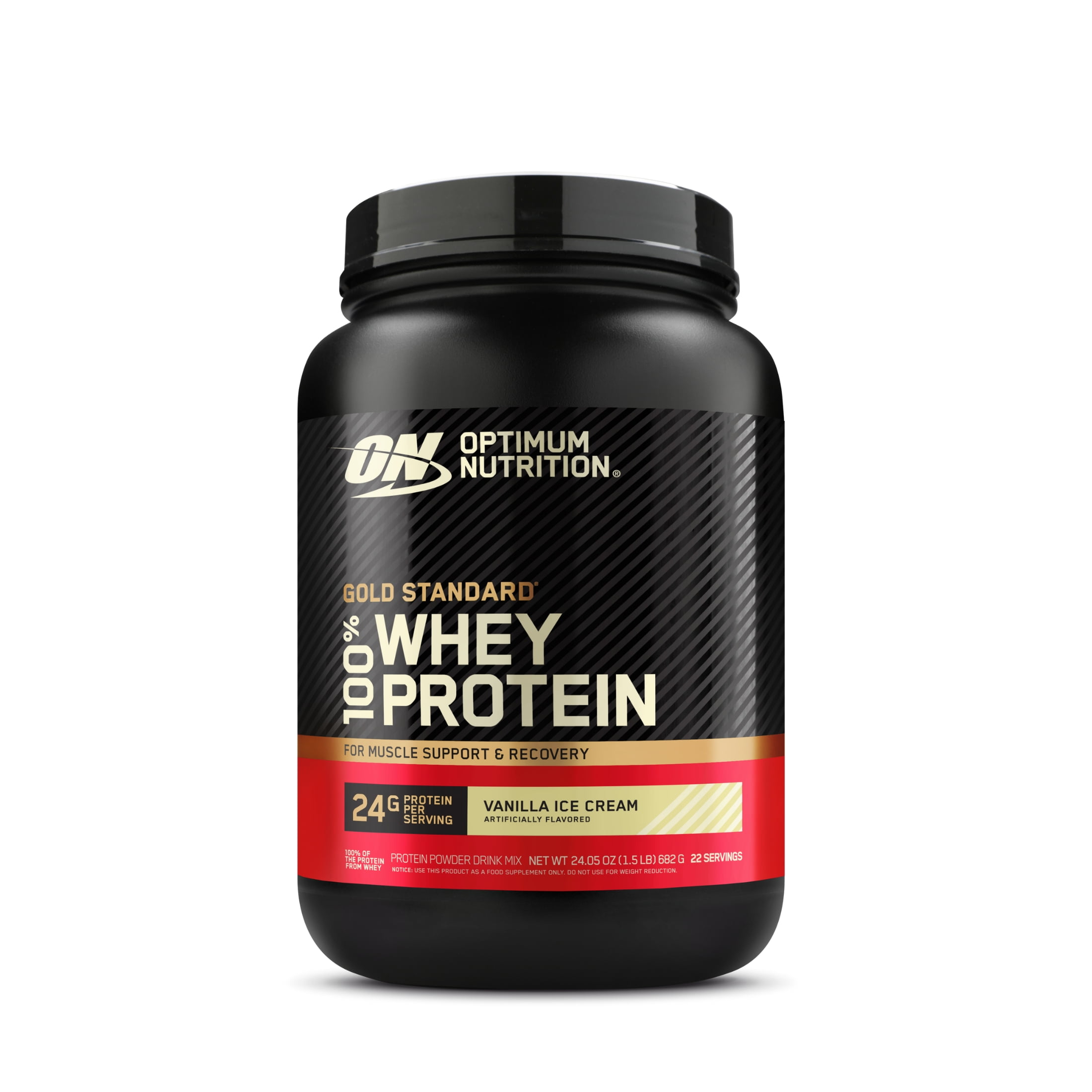 Optimum Nutrition Gold Standard 100  Whey Protein Powder  Vanilla Ice Cream  1 5 lb Tub  22 Servings