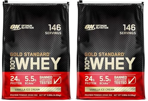 Optimum Nutrition Gold Standard 100  Whey Protein Powder  Vanilla Ice Cream  10 Pound  Packaging May Vary 