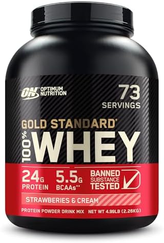 Optimum Nutrition Gold Standard 100  Whey Protein Powder  Delicious Strawberry  5 Pound  Packaging May Vary 