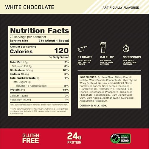 Optimum Nutrition Gold Standard 100  Whey Protein Powder  Double Rich Chocolate 1 98 Pound  Packaging May Vary 