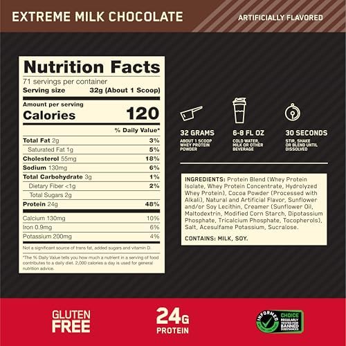 Optimum Nutrition Gold Standard 100  Whey Protein Powder  Extreme Milk Chocolate  5 Pound  Packaging May Vary 