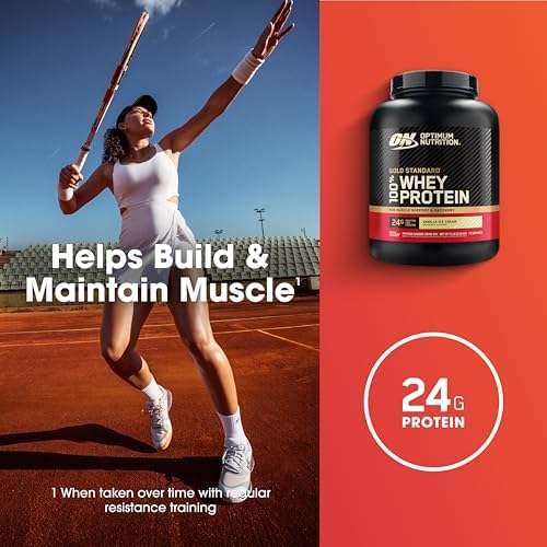 Optimum Nutrition Gold Standard 100  Whey Protein Powder  Vanilla Ice Cream  5 Pound  Packaging May Vary