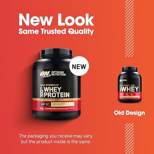 Optimum Nutrition Gold Standard 100  Whey Protein Powder  Vanilla Ice Cream  5 Pound  Packaging May Vary