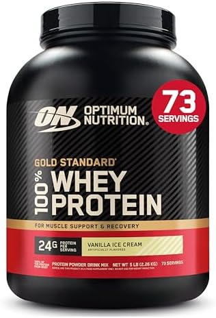 Optimum Nutrition Gold Standard 100  Whey Protein Powder  Vanilla Ice Cream  5 Pound  Packaging May Vary 