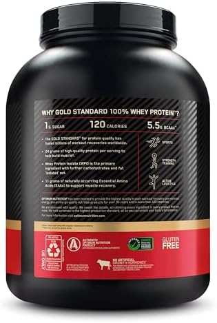 Optimum Nutrition Gold Standard 100  Whey Protein Powder  Vanilla Ice Cream  5 Pound  Packaging May Vary 