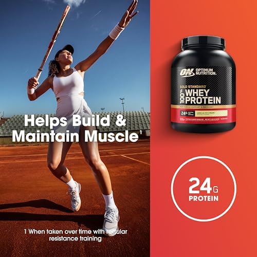 Optimum Nutrition Gold Standard 100  Whey Protein Powder  Vanilla Ice Cream  5 Pound  Packaging May Vary 