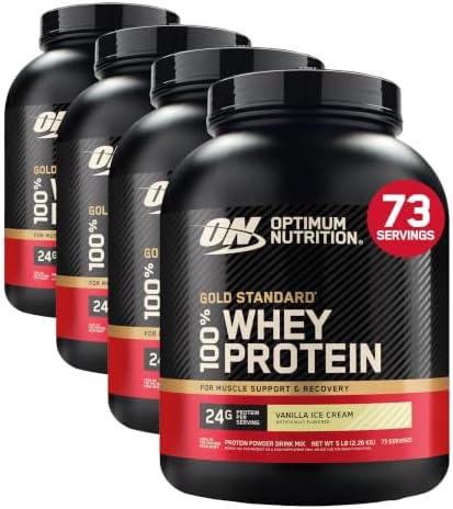 Optimum Nutrition Gold Standard 100  Whey Protein Powder  Vanilla Ice Cream  5 Pound  Packaging May Vary   Pack of 4 