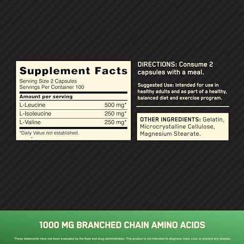 Optimum Nutrition Instantized BCAA Branched Chain Essential Amino Acids Capsules  1000mg  200 Count