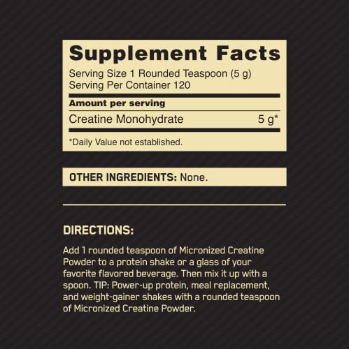 Optimum Nutrition Micronized Creatine Monohydrate Powder  Unflavored  120 Servings  600 Grams  Packaging May Vary