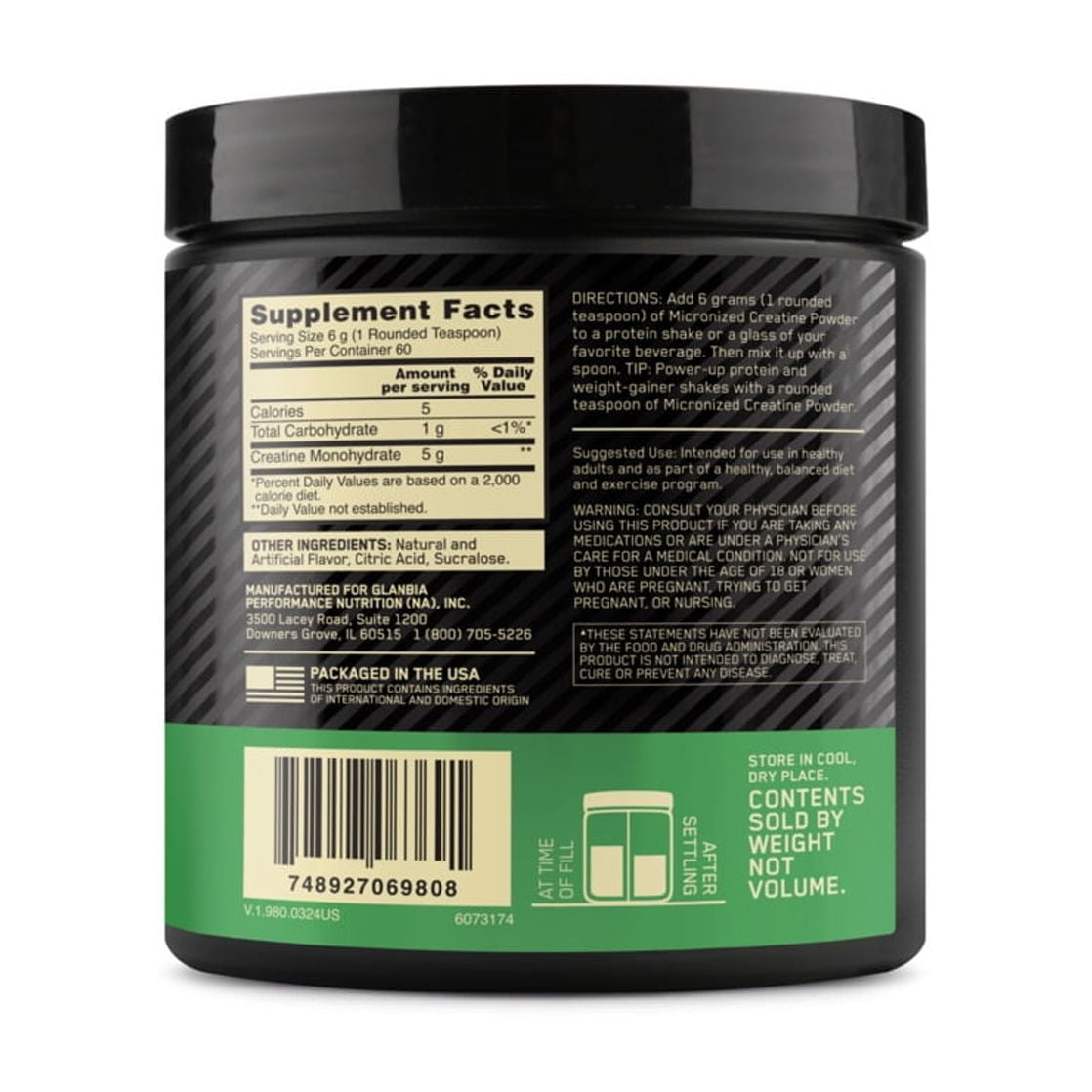 Optimum Nutrition Micronized Creatine Powder  Blueberry Lemonade  60 Servings