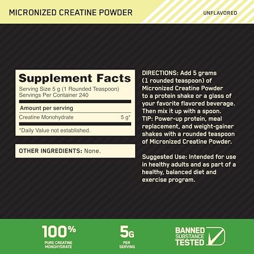 Optimum Nutrition Micronized Creatine Monohydrate Powder  Unflavored  120 Servings  600 Grams  Packaging May Vary