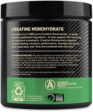 Optimum Nutrition Micronized Creatine Monohydrate Powder  Unflavored  60 Servings  300 Grams  Packaging May Vary 