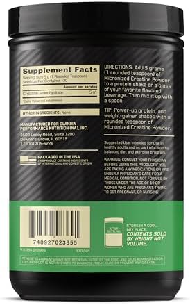 Optimum Nutrition Micronized Creatine Monohydrate Powder  Unflavored  120 Servings  600 Grams  Packaging May Vary