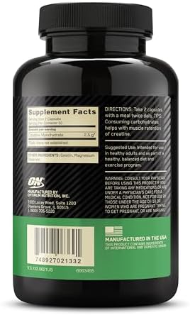 Optimum Nutrition Micronized Creatine Monohydrate Capsules  Keto Friendly  2500mg  100 Capsules