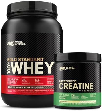 Optimum Nutrition ON Gold Standard 100  Whey Protein Primary Source Isolate   Double Rich Chocolate  2 Lbs   ON Micronized Creatine Monohydrate Powder   Unflavored  300 Grams