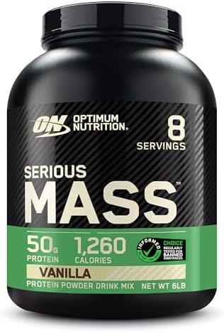 Optimum Nutrition Serious Mass  Weight Gainer Protein Powder  Mass Gainer  Vitamin C and Zinc for Immune Support  Creatine  Strawberry  6 Pound  Packaging May Vary 