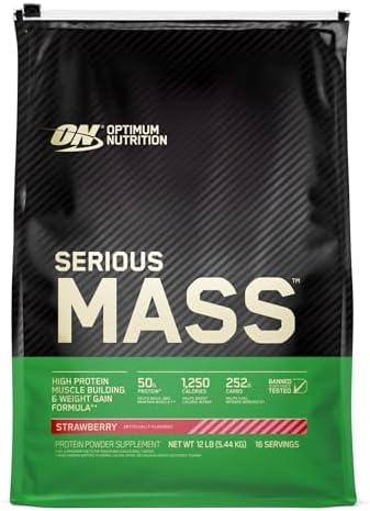 Optimum Nutrition Serious Mass  Weight Gainer Protein Powder  Mass Gainer  Vitamin C and Zinc for Immune Support  Creatine  Strawberry  6 Pound  Packaging May Vary 