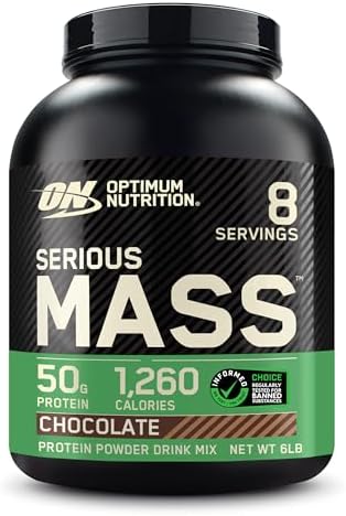 Optimum Nutrition Serious Mass  Weight Gainer Protein Powder  Mass Gainer  Vitamin C and Zinc for Immune Support  Creatine  Chocolate  6 Pound  Packaging May Vary 