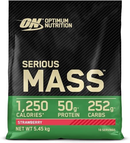Optimum Nutrition Serious Mass  Weight Gainer Protein Powder  Mass Gainer  Vitamin C and Zinc for Immune Support  Creatine  Strawberry  12 Pound  Packaging May Vary 