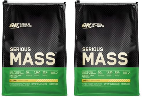 Optimum Nutrition Serious Mass  Weight Gainer Protein Powder  Mass Gainer  Vitamin C and Zinc for Immune Support  Creatine  Strawberry  12 Pound  Packaging May Vary 